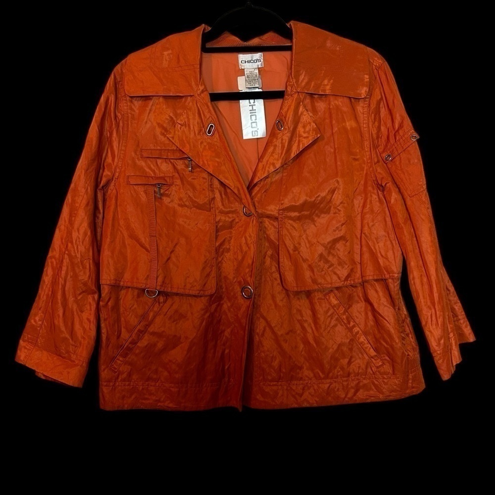 Chico’s Simple Sport Anna In Tiger Lily Orange Color Utility Style Jacket - Picture 15 of 16